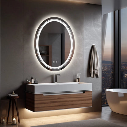 Dimmable Oval Led Mirror For Bathroom With Smart Switch