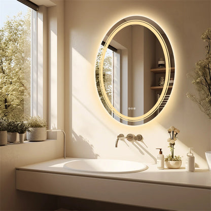 Dimmable Oval Led Mirror For Bathroom With Smart Switch