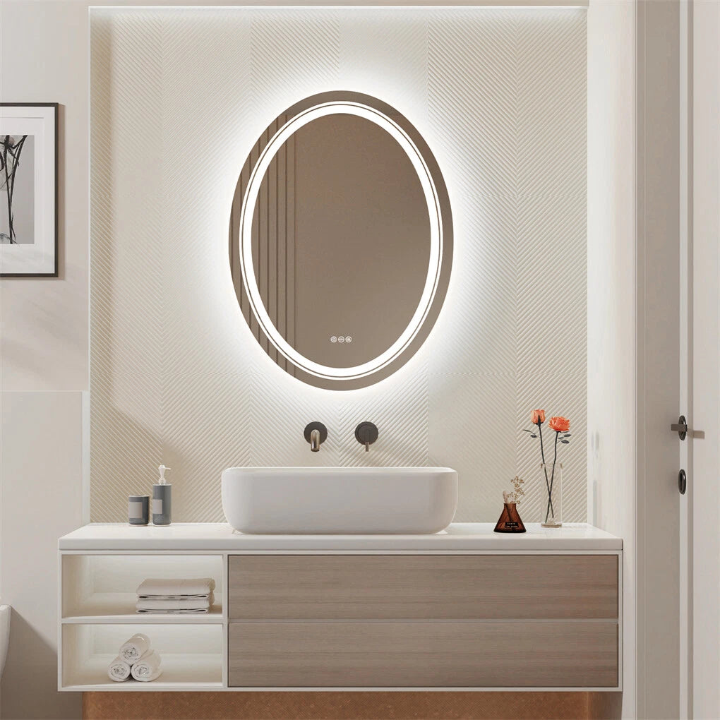 Dimmable Oval Led Mirror For Bathroom With Smart Switch