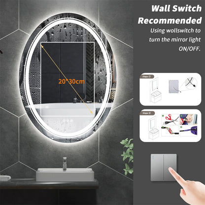 Dimmable Oval Led Mirror For Bathroom With Smart Switch