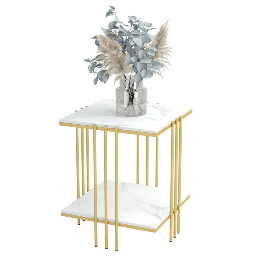 Luxury Square Side Table Marble Stone Black Frame