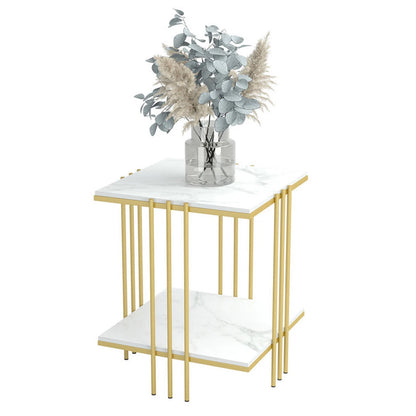 Luxury Square Side Table Marble Stone Black Frame