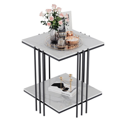 Luxury Square Side Table Marble Stone Black Frame