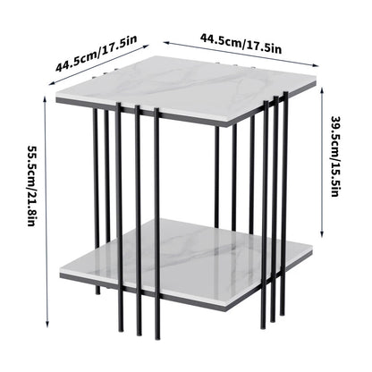 Luxury Square Side Table Marble Stone Black Frame