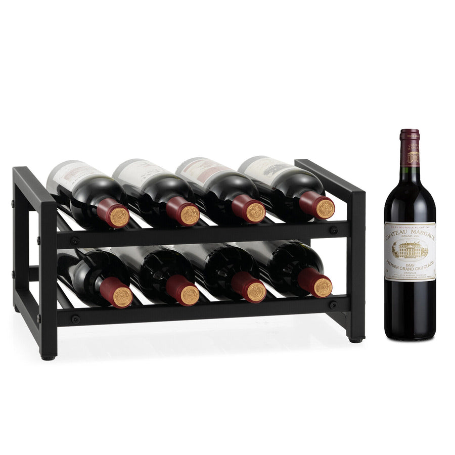 2-Tier 8 Bottle Wine Rack W Adjustable Foot Pads for Home Kitchen Black