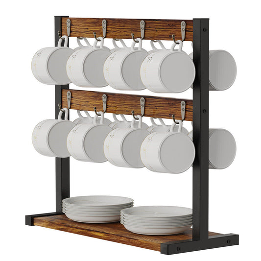 P&P Countertop Coffee Mug Holder Rack Kitchen 2-Side 16Hooks Spice Jar Storage Rack