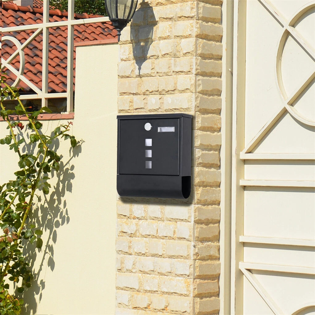 Secure Wall-Mounted Mailbox w/ Paper Holder & Key Lock