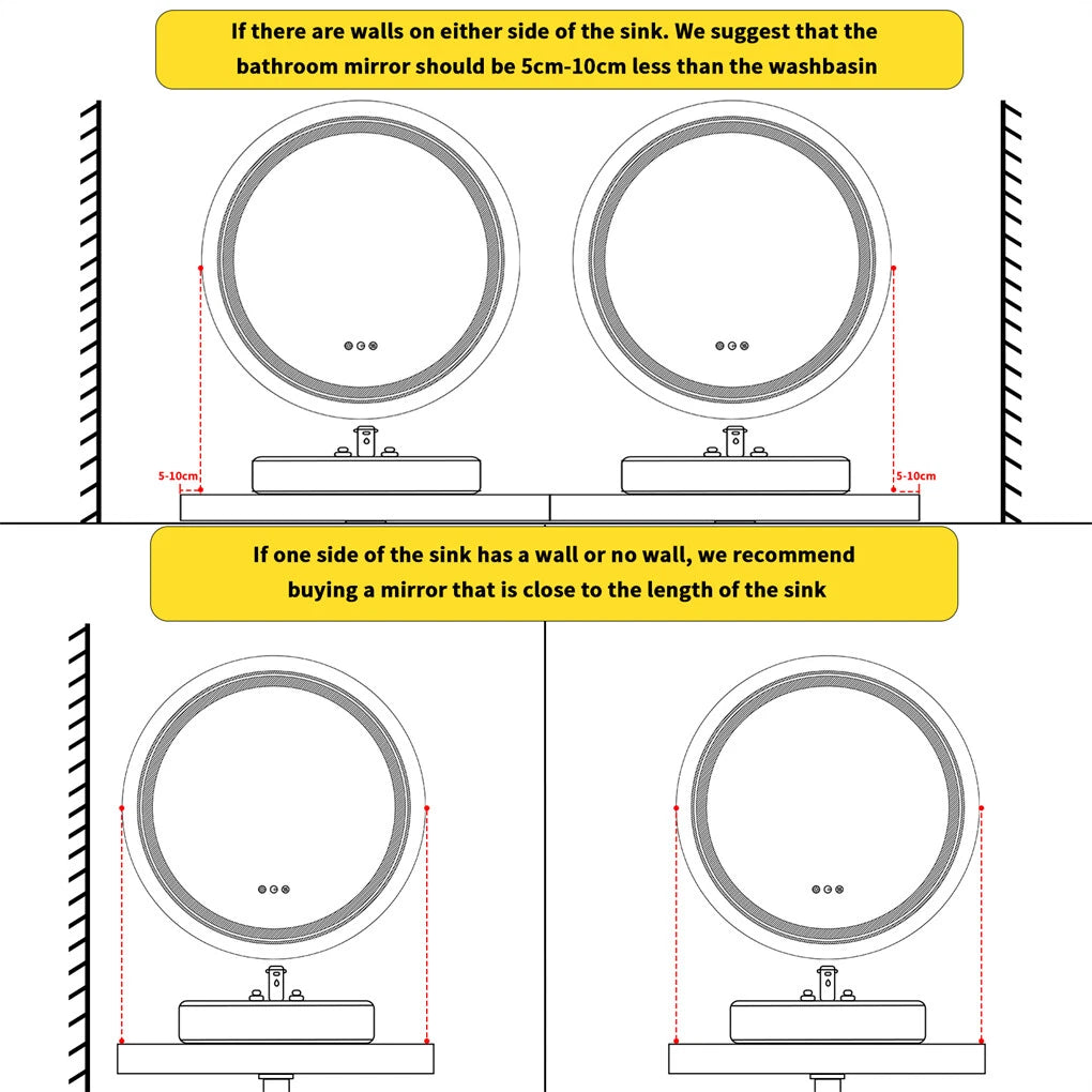 P&P Silver Mirror With White Frame Round LED Bathroom Mirror