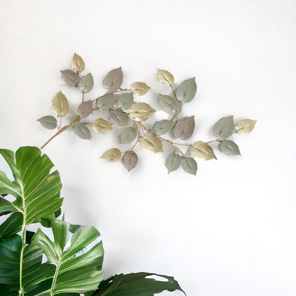 Golden Mist Leaf Branch Metal Wall Art for Modern and Serene Interiors