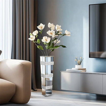 Elegant Standing Vase with Crushed Diamond and Mirror Look