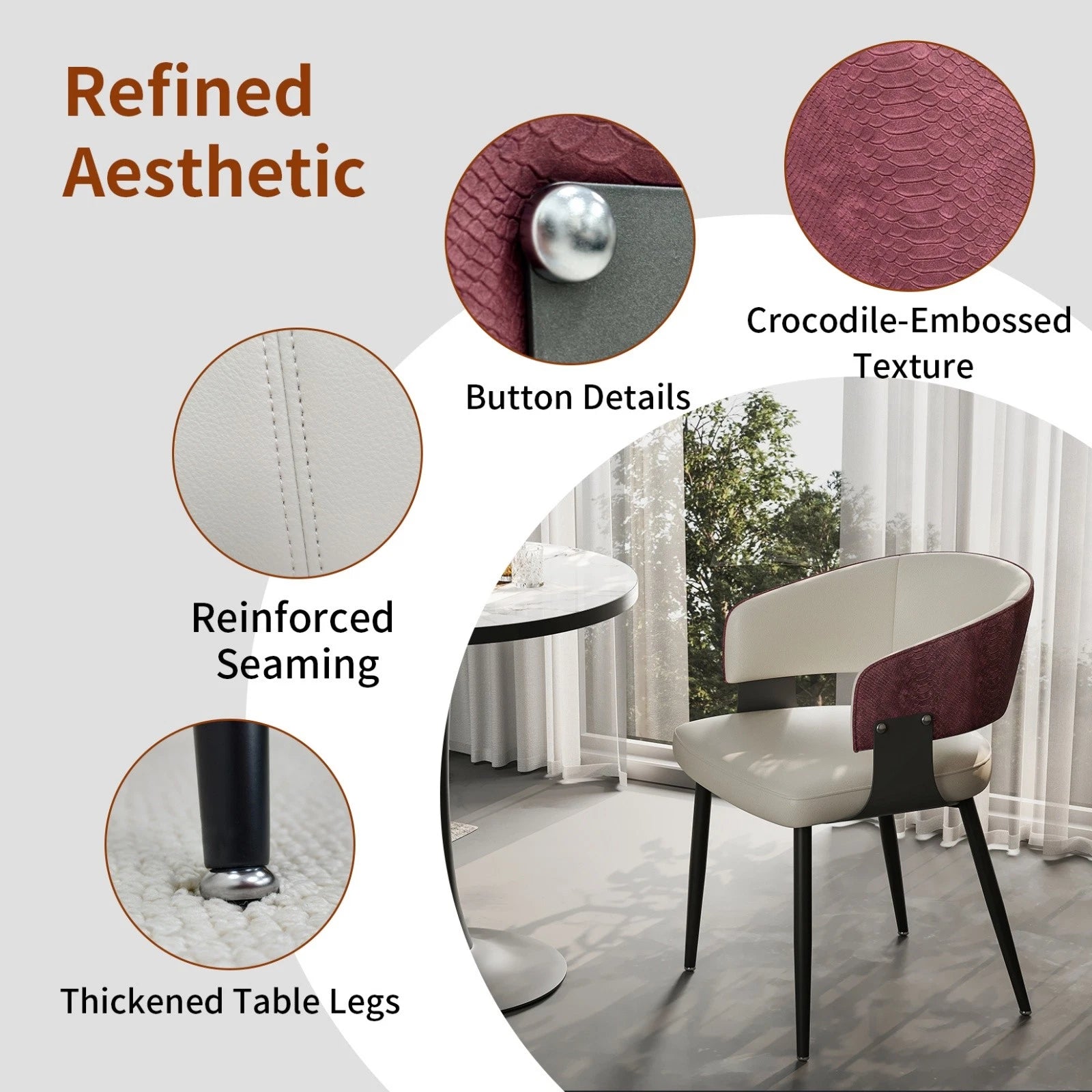High-End Leather Upholstered Dining Chairs - Padded Leisure Chair with Backrest