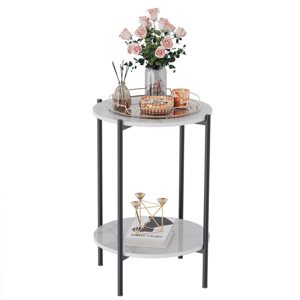 P&P High Gloss Marble Top End Table Coffee Side Table w/ Rustproof Solid Iron Frame