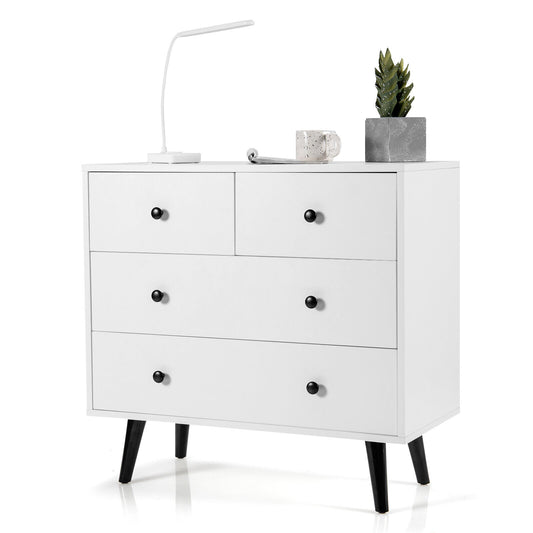 Storage Cabinet – 4 Chest of Drawers Dresser Cupboard Sideboard (Modern White)