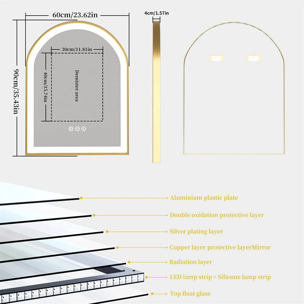 Oval LED Bathroom Mirror with Lights Luxury Gold Frame Anti-Fog Dimmable Wall Mirror, 3 Color Modes & Memory Function