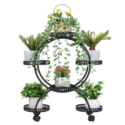 P&P Metal Plant Stand Rack 4Tier Indoor Flower Pot Stand with Wheels for Living Room