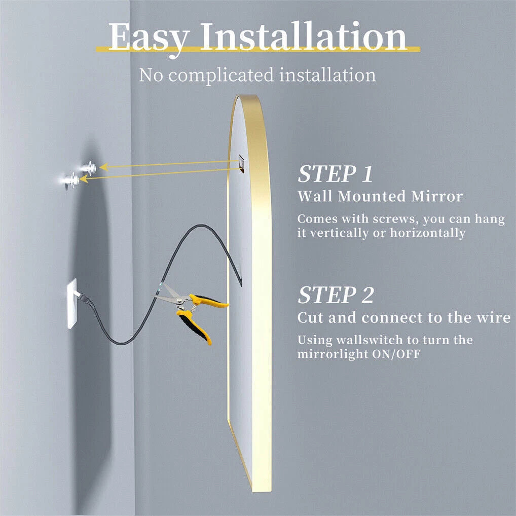 Oval LED Bathroom Mirror with Lights Luxury Gold Frame Anti-Fog Dimmable Wall Mirror, 3 Color Modes & Memory Function