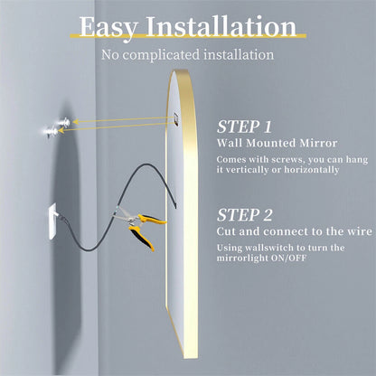 Oval LED Bathroom Mirror with Lights Luxury Gold Frame Anti-Fog Dimmable Wall Mirror, 3 Color Modes & Memory Function
