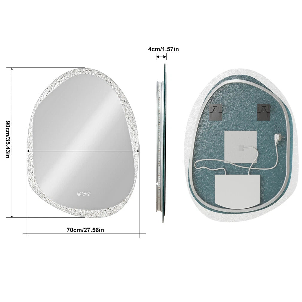Vanity LED Backlit Bathroom Mirror Dimmable Anti-fog Irregular Double-Layer Glass 700x900mm