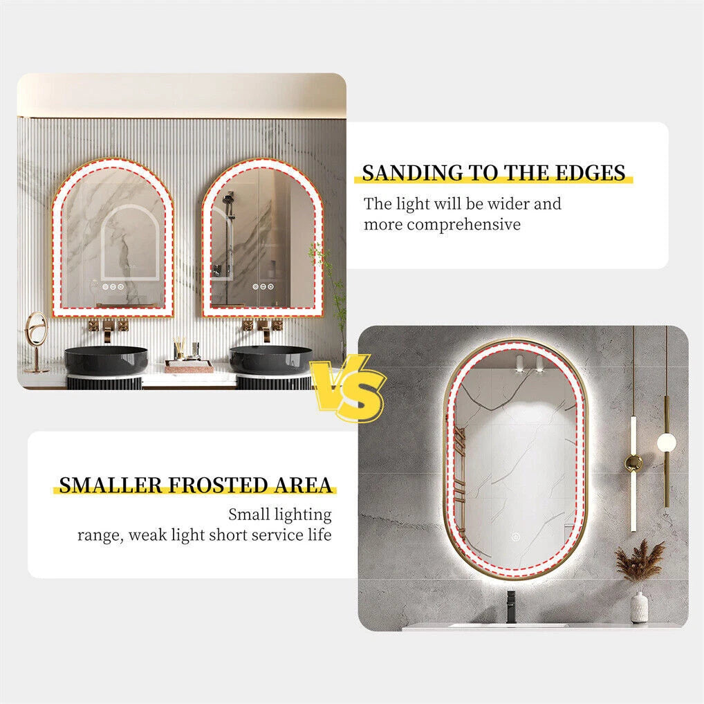 Oval LED Bathroom Mirror with Lights Luxury Gold Frame Anti-Fog Dimmable Wall Mirror, 3 Color Modes & Memory Function