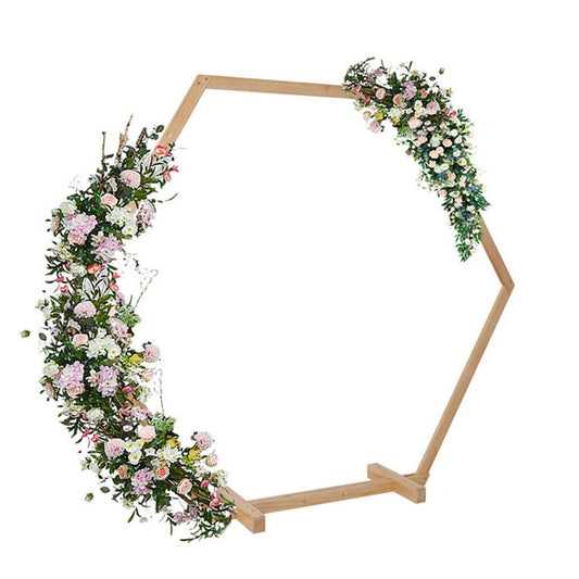 P&P Anti-corrosion Wedding Party Arch Backdrop Stand Wood Hexagon Arbor Flower Rack