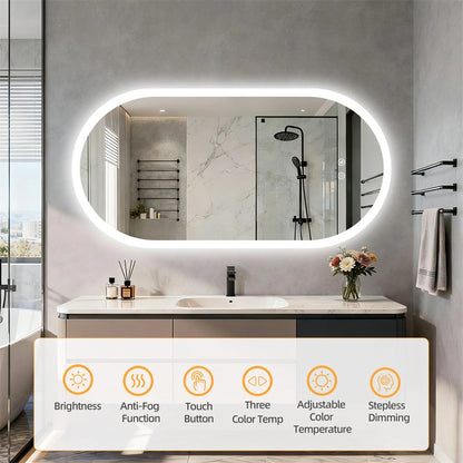 Oval Illuminated LED Bathroom Mirror Anti-Fog Backlit Wall Hanging Mirror (50x80 / 50x100 / 60x120cm)