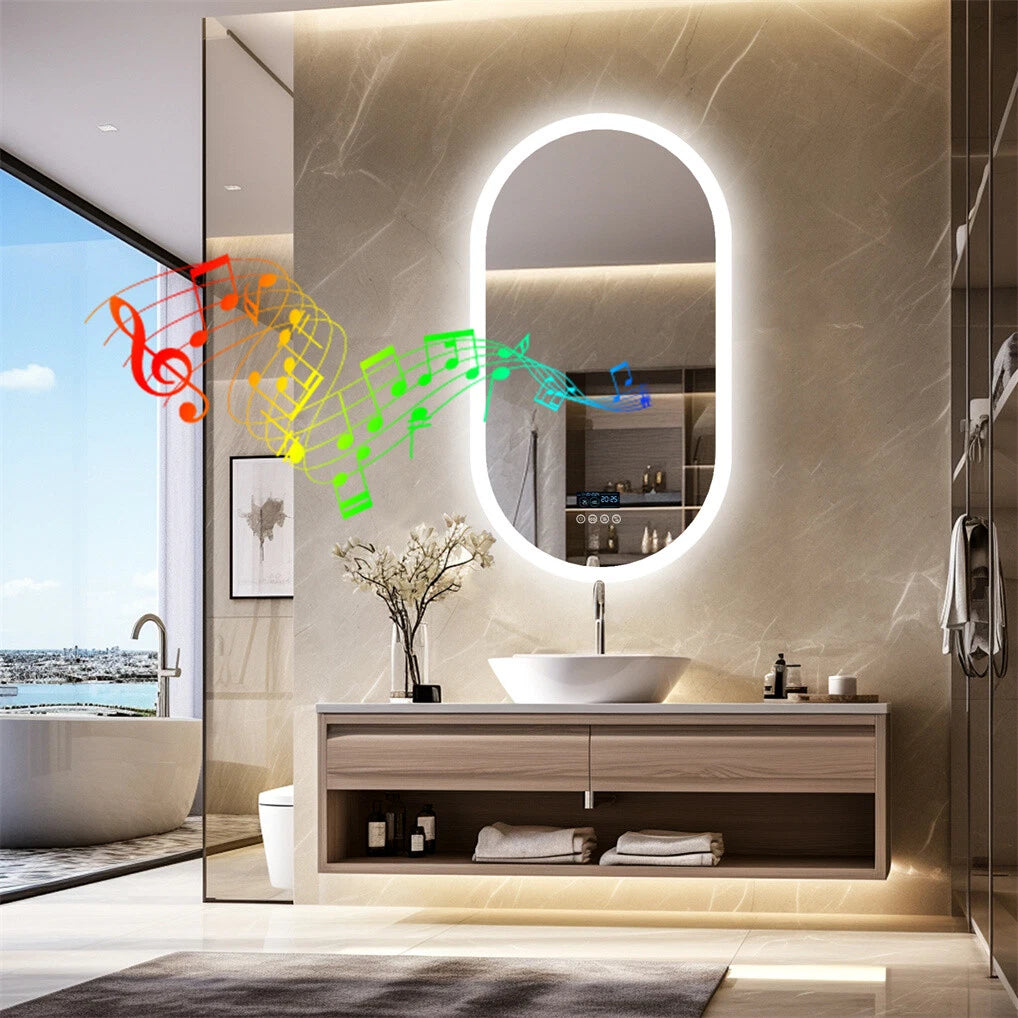 P&P Silver Oval Bluetooth LED Bathroom Mirror
