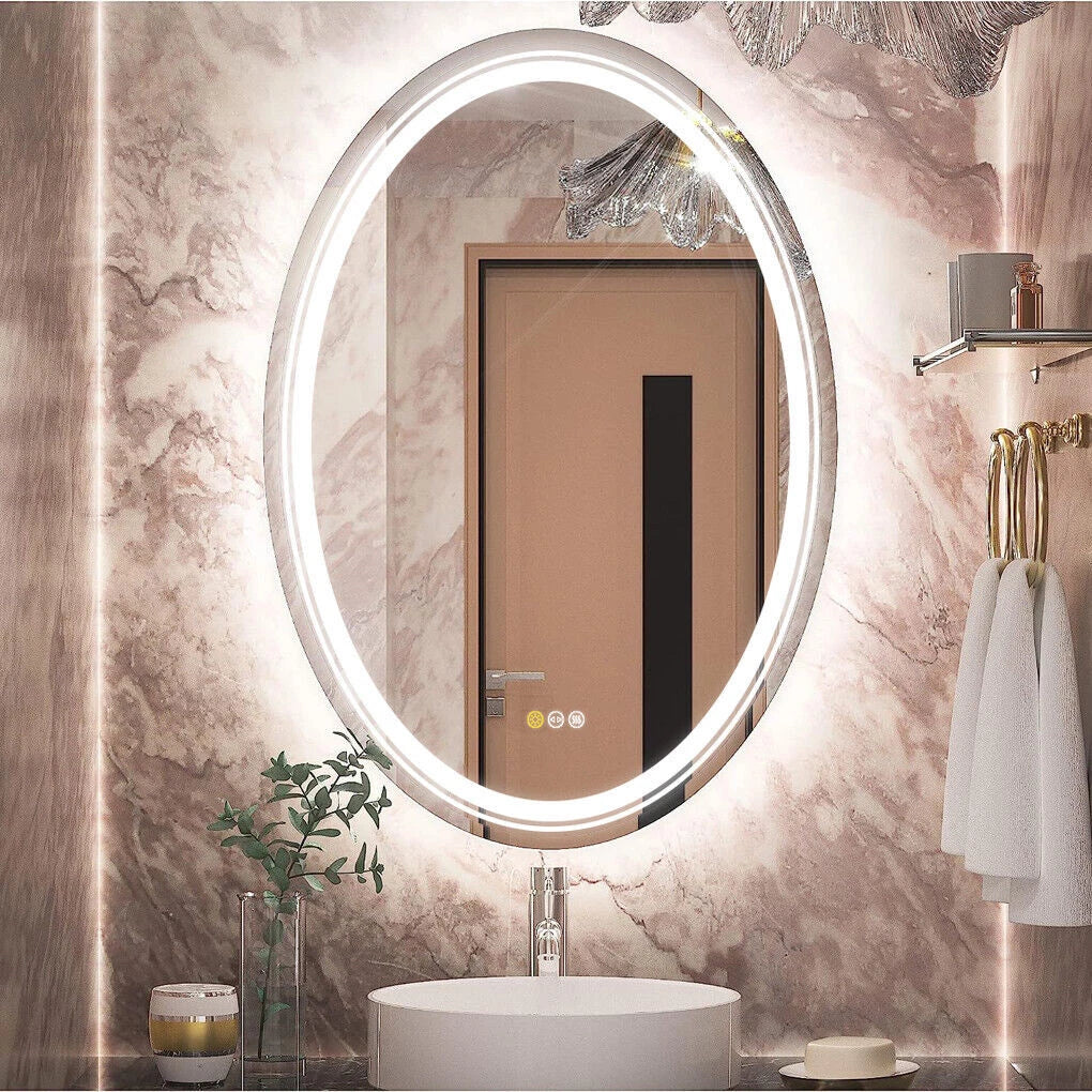 Dual Illuminated LED Oval Bathroom Mirror Anti-Fog Makeup Vanity Mirror with Front & Back Lights, Dimmable Touch Control, IP44 Waterproof
