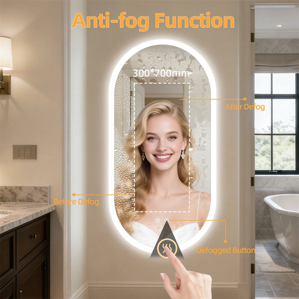 Oval Illuminated LED Bathroom Mirror Anti-Fog Backlit Wall Hanging Mirror (50x80 / 50x100 / 60x120cm)