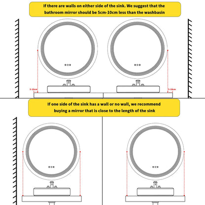 Round LED Bathroom Mirror with Dimmable Light and Anti-Fog Function