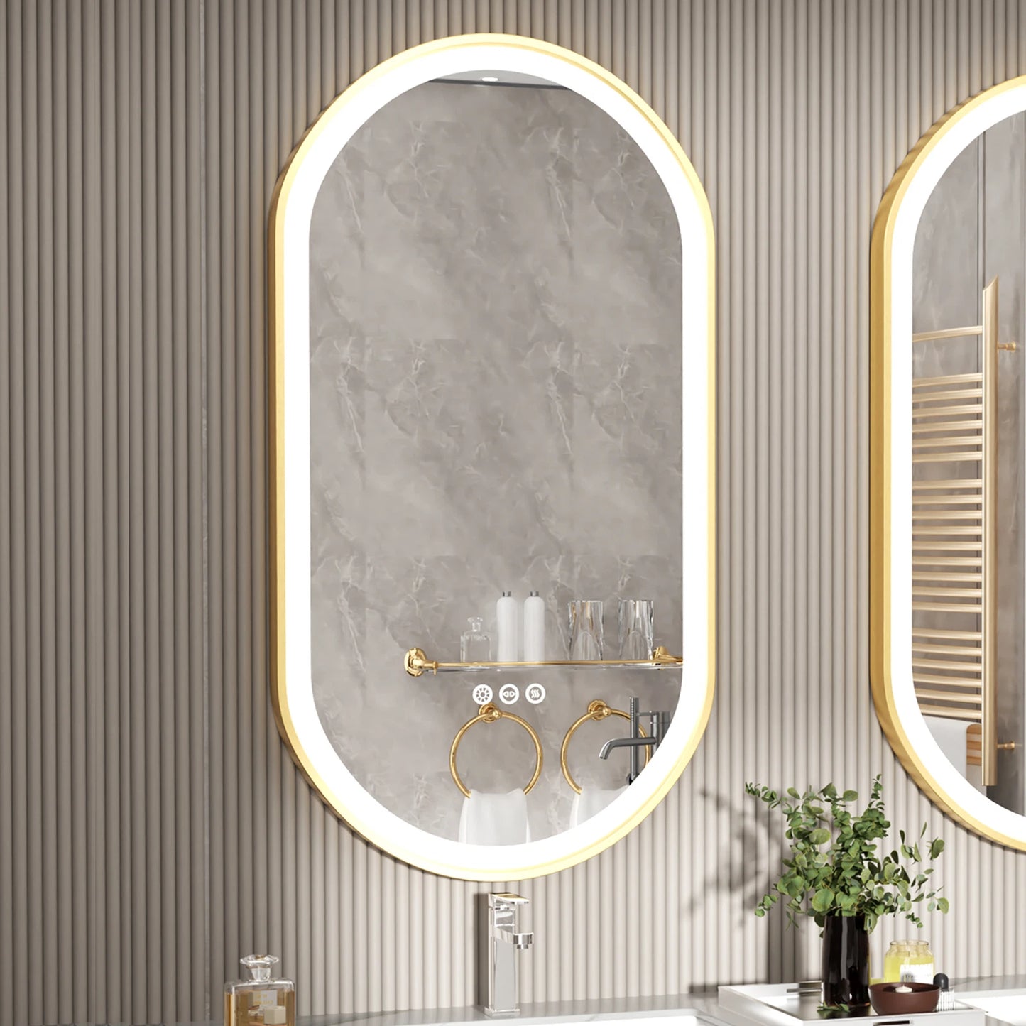 Oval LED Bathroom Mirror with Lights Luxury Gold Frame Anti-Fog Dimmable Wall Mirror, 3 Color Modes & Memory Function