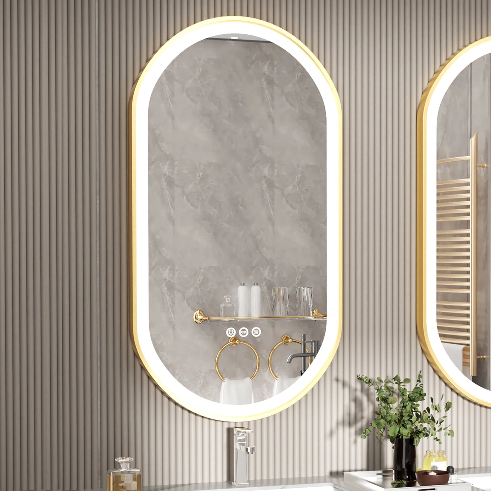 Oval LED Bathroom Mirror with Lights Luxury Gold Frame Anti-Fog Dimmable Wall Mirror, 3 Color Modes & Memory Function