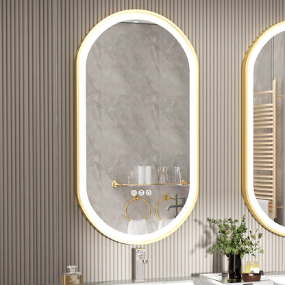 Oval LED Bathroom Mirror with Lights Luxury Gold Frame Anti-Fog Dimmable Wall Mirror, 3 Color Modes & Memory Function