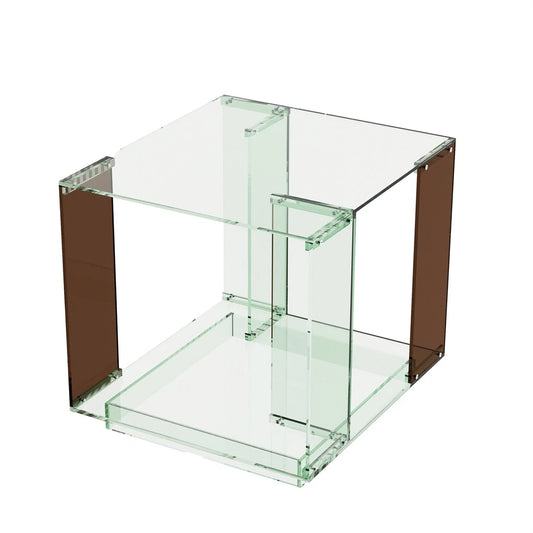 2 Tier Green Tinted Acrylic Side Table Square Bedside End Table with Open Storage