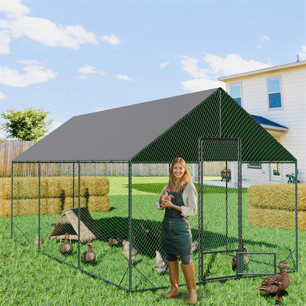 P&P 3-6M Walk-In Chicken Coop Run Outdoor Hen Cage Enclosure with Cover