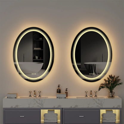 Dual Illuminated LED Oval Bathroom Mirror Anti-Fog Makeup Vanity Mirror with Front & Back Lights, Dimmable Touch Control, IP44 Waterproof