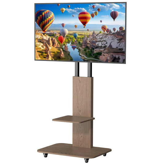 40-75 Inch Floor TV Stand with Height Adjustment & 2 Storage Shelves, Rolling Free-Standing TV Mount Bracket with Tilt, Black Steel Frame & Walnut Wood Base, Fits VESA 300�200 to 600�400mm