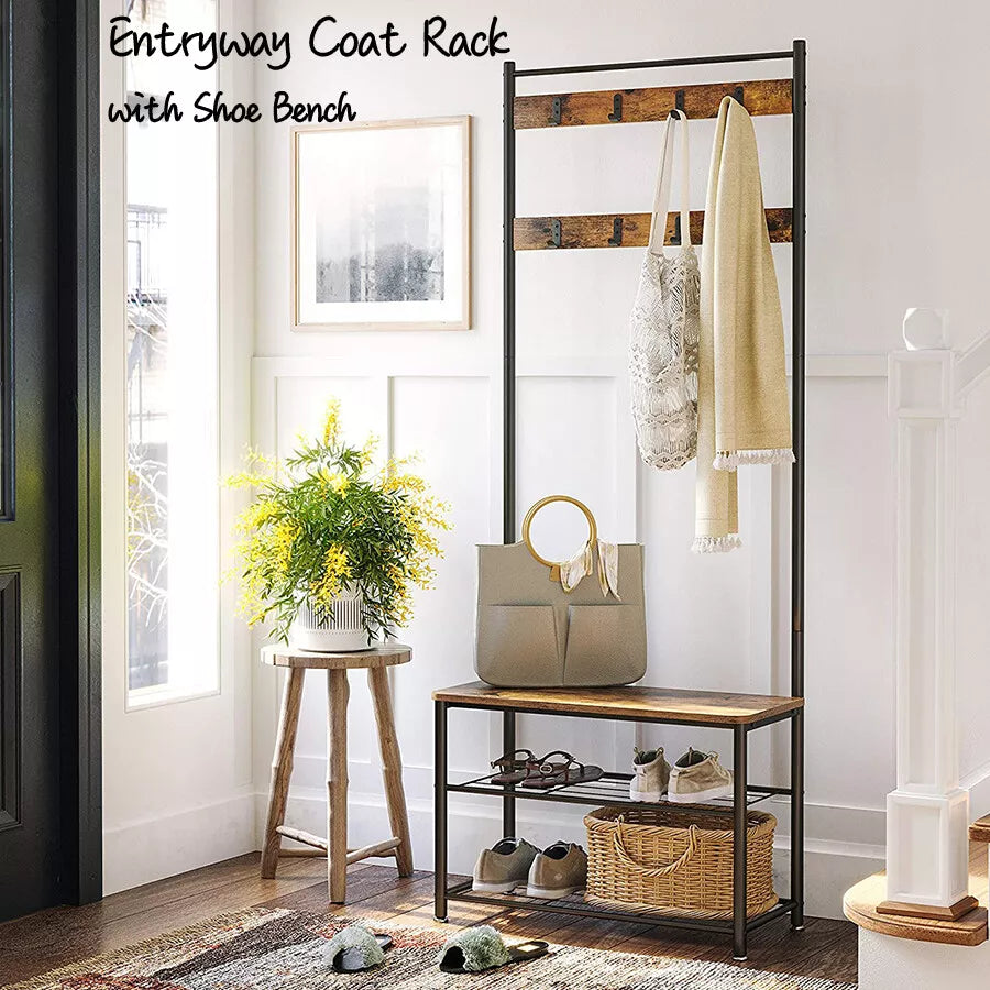 Stylish 3-in-1 Coat Rack with Shoe Storage Bench