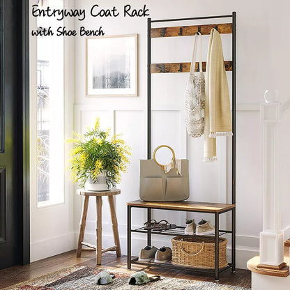 Stylish 3-in-1 Coat Rack with Shoe Storage Bench