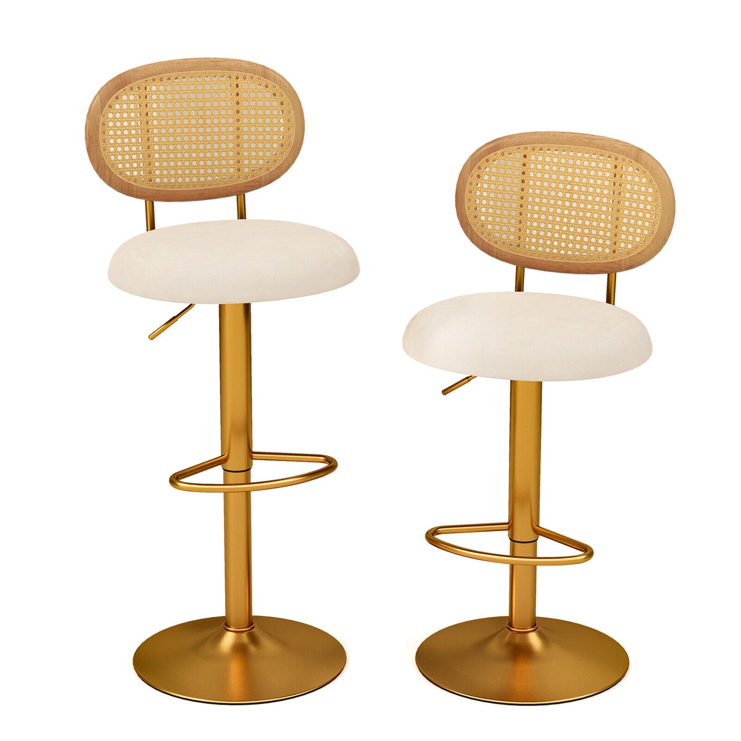Set of 2 Bar Stools with 360° Swivel Adjustable Height PE Rattan Backrest and Footrest