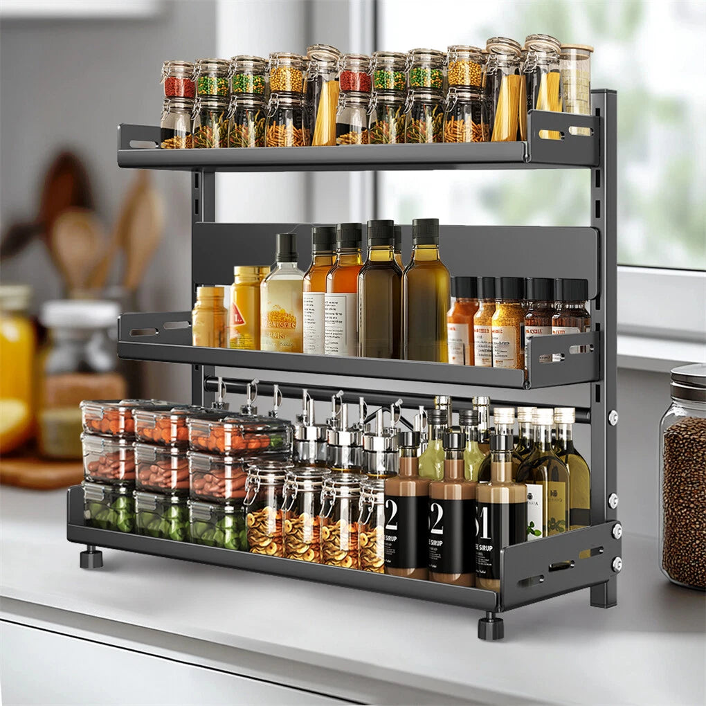 Large 3 Tier Spice Rack Kitchen Organizer with Adjustable Height