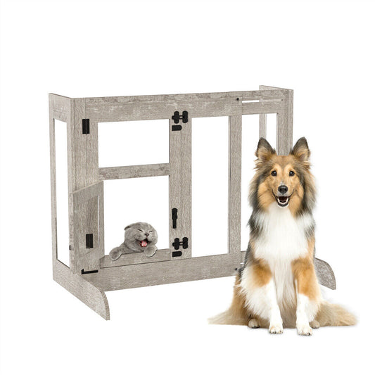 P&P Large Tempered Glass Pet Gate Retractable Walk-Through Pet Dog Door Gate w/ Lock