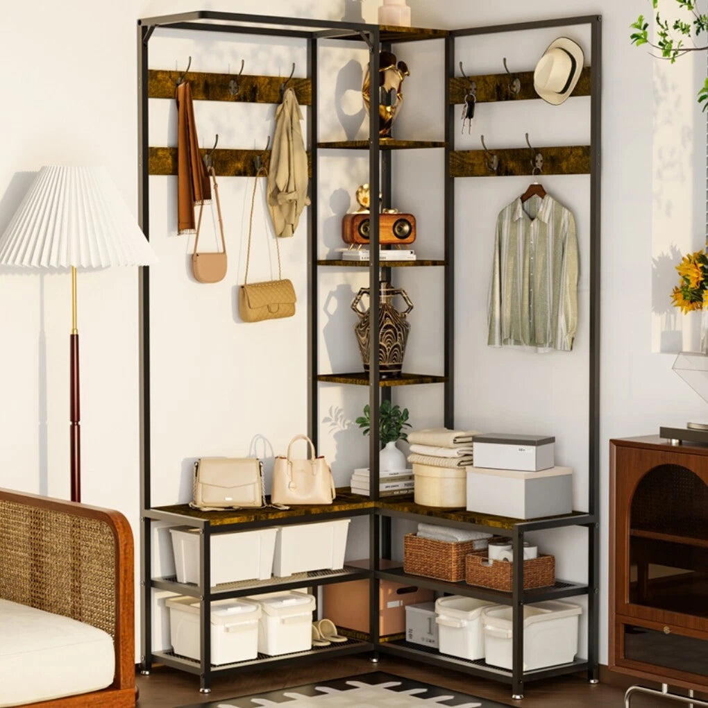 Industrial Entryway Hall Tree with Shoe and Coat Storage Rack