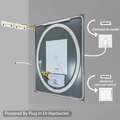 Anti-fog Rectangle LED Bathroom Mirror Dual Lights Vanity Mirror Shatter-proof (60x80cm / 70x90cm)