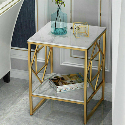 Gold Metal Frame Side / End Table Marble Accent Coffee Table
