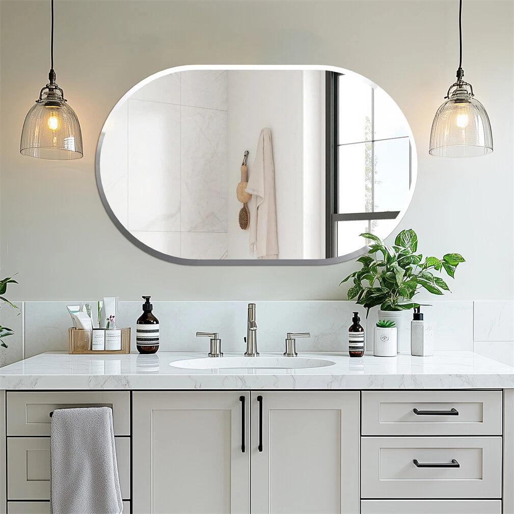 Beveled Glass Wall Mirror for Bathroom & Living Room(#5 Long Oval - 50x100cm/ 19.68x39.37 inch)