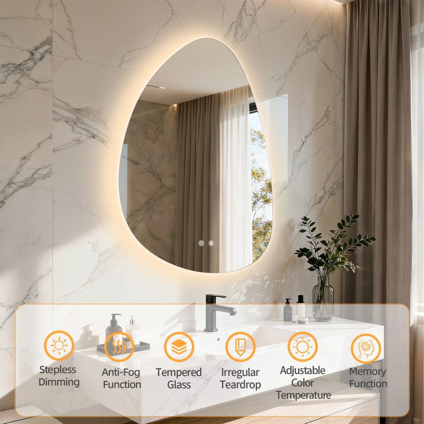 Irregular LED Bathroom Mirror Wall Mounted Dimmable Anti-Fog Makeup Mirror (500x700mm/550x770mm)