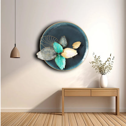 Multicolour 80cm Round Metal Wall Art with 3D Leaf Design for Modern Homes