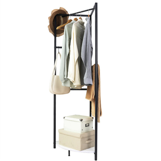 P&P Compact Corner Coat Rack Freestanding Garment Rack Hall Tree w/ 5 Hanging Rods