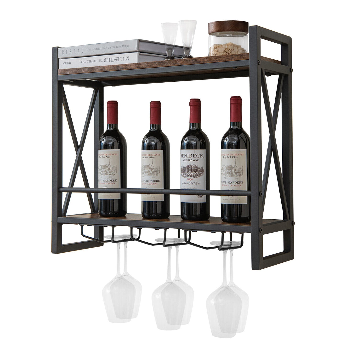 rustic-brown-wall-mounted-2-tier-wine-shelf