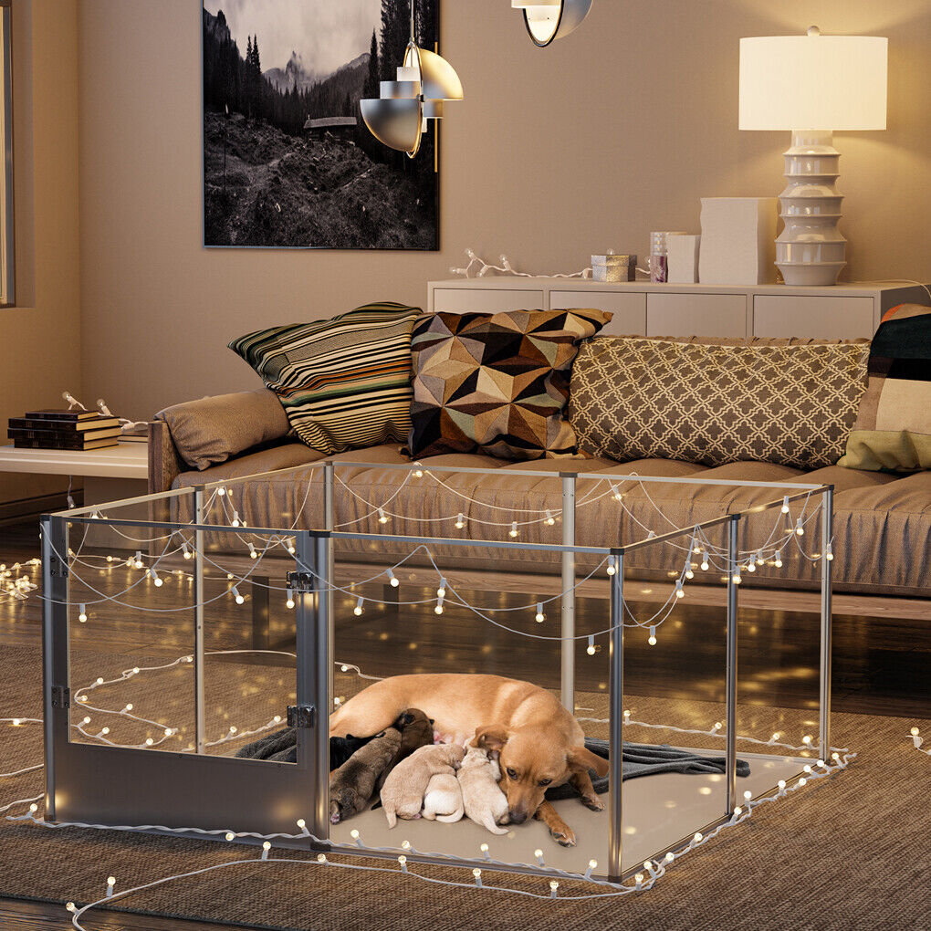 bingopaw-acrylic-dog-playpen-fertility-fence-dog-whelping-pen-w-waterproof-mat